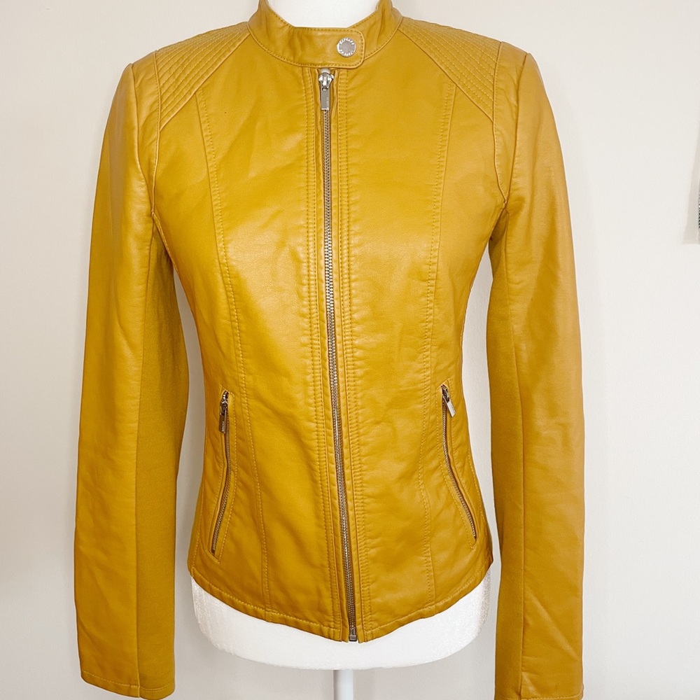 EXPRESS Moto Slim Trendy Mustard Yellow Leather Jacket